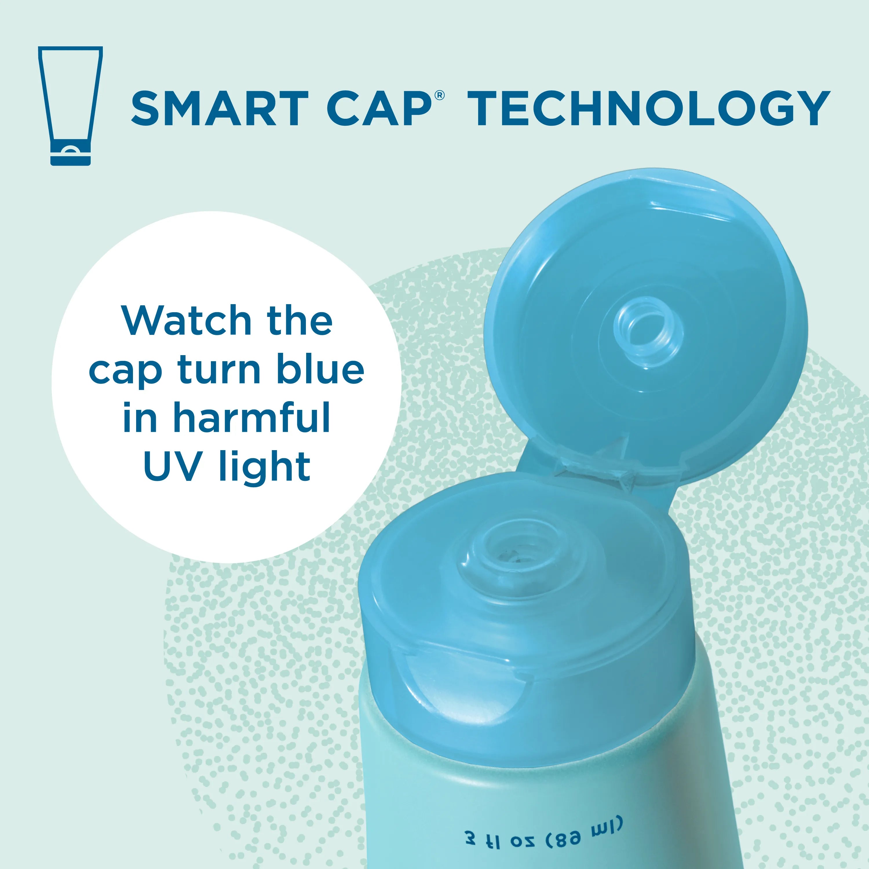 Tube with open cap showing smart cap technology feature on a light blue background