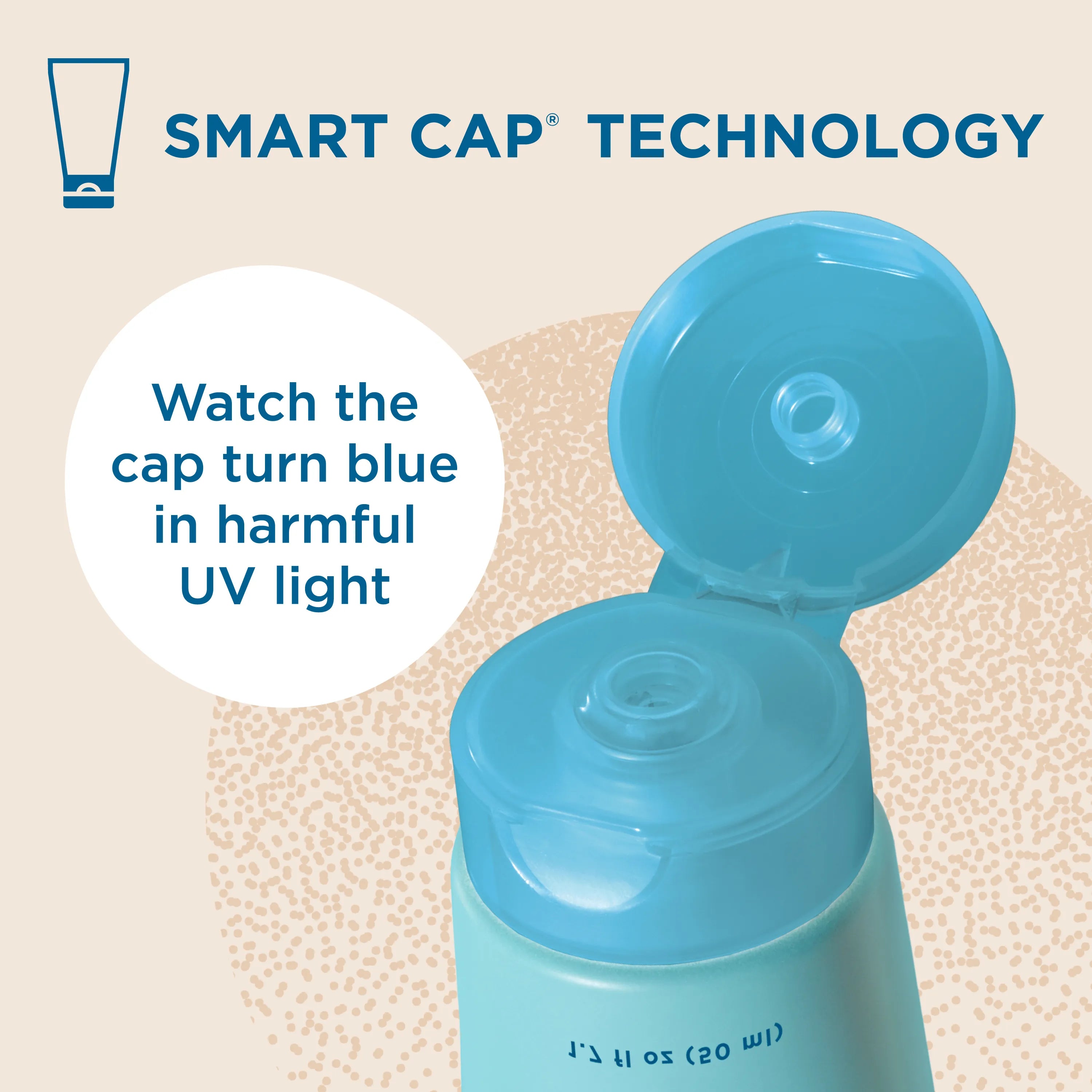 Blue Lizard mineral sunscreen lotion tube with blue cap featuring 'Smart Cap Technology' on a beige background