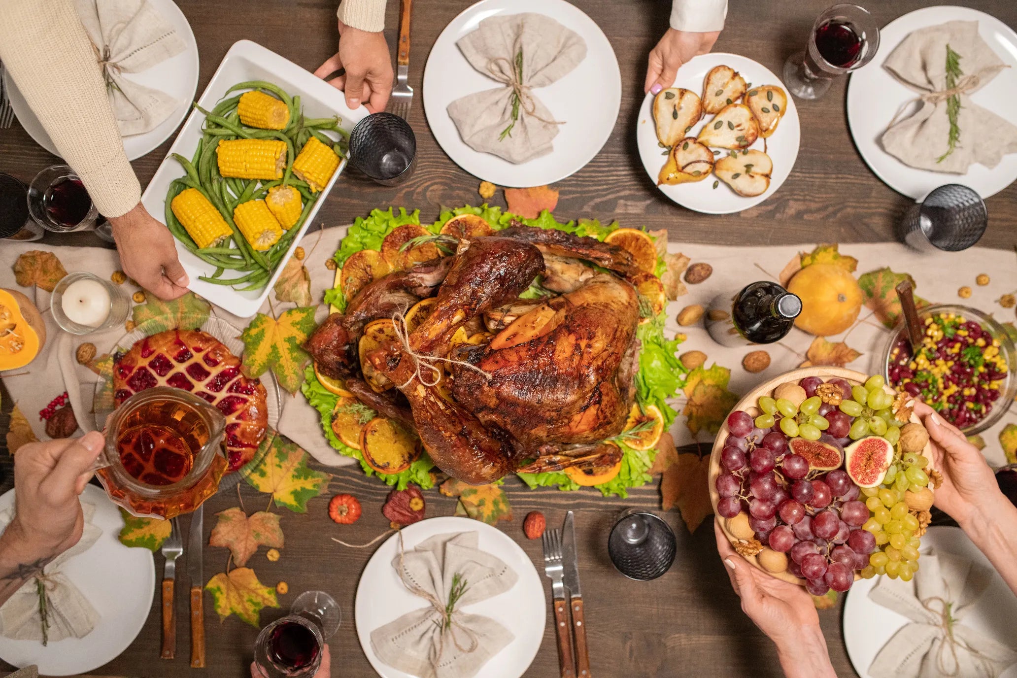 Thanksgiving dinner with roasted turkey and side dishes