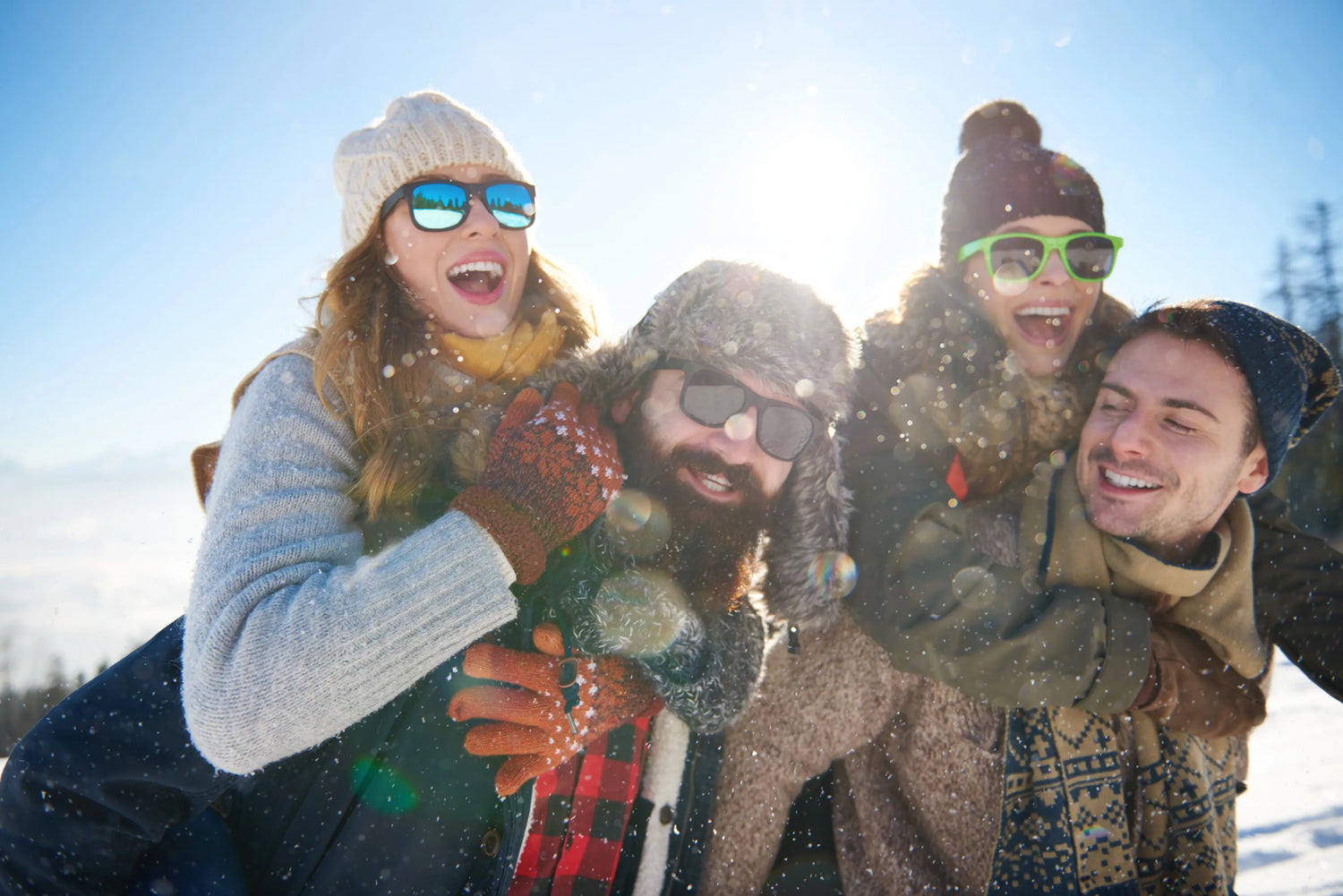 Group of friends enjoying winter outdoors