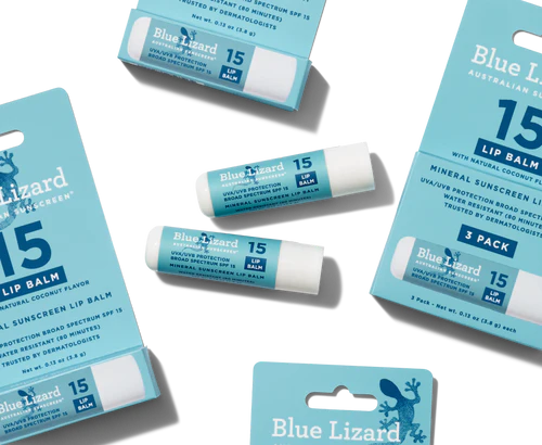 Blue Lizard Lip Balm Sunscreen collection on a white background