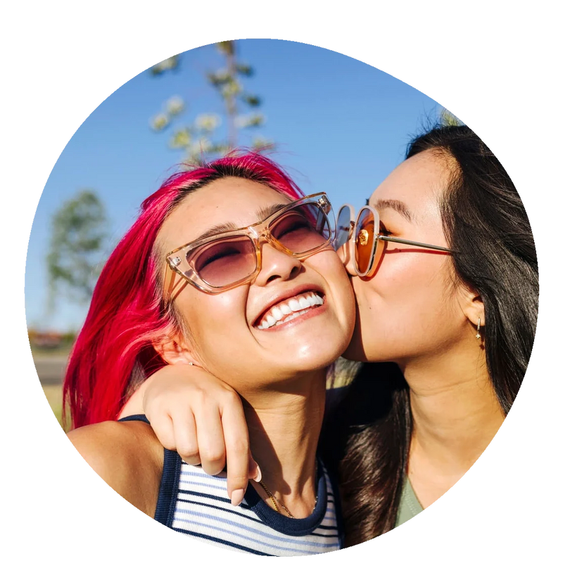 Two women in sunglasses smiling