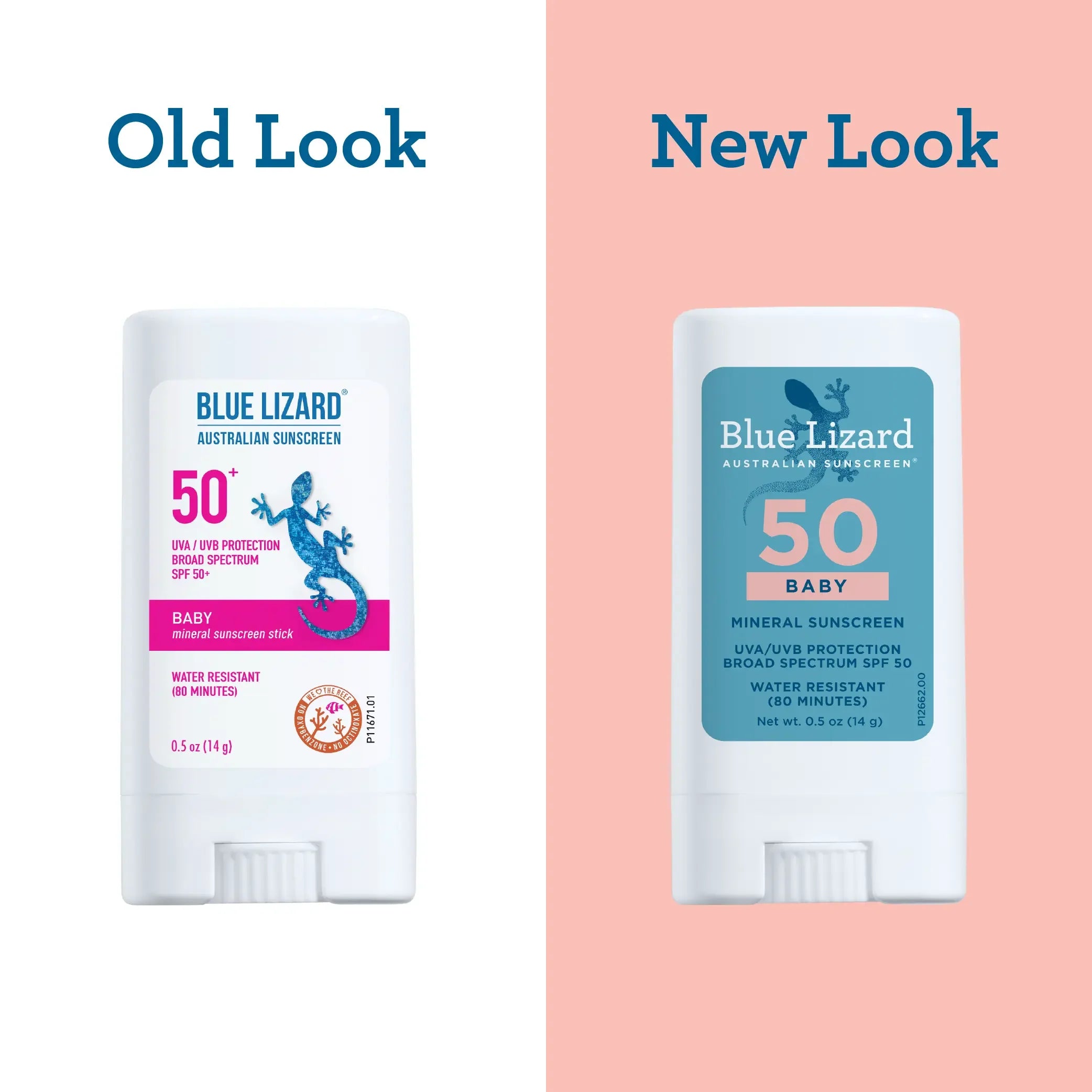 Blue Lizard mineral sunscreen SPF 50 baby stick old and new design