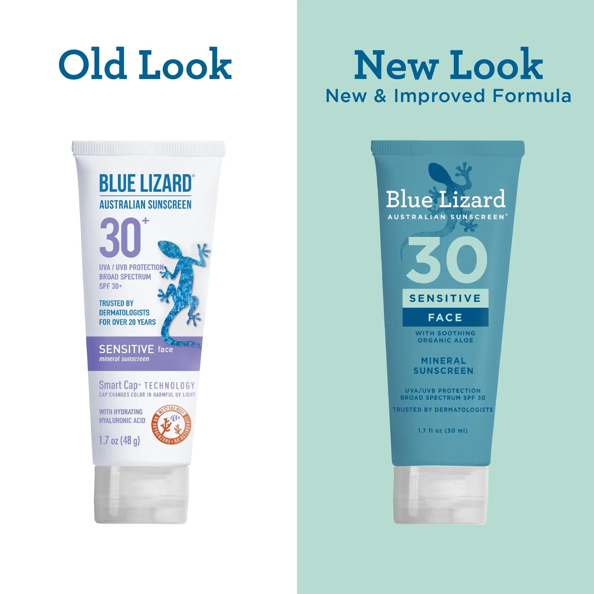 Blue Lizard mineral sunscreen SPF 30 sensitive face lotion old and new design