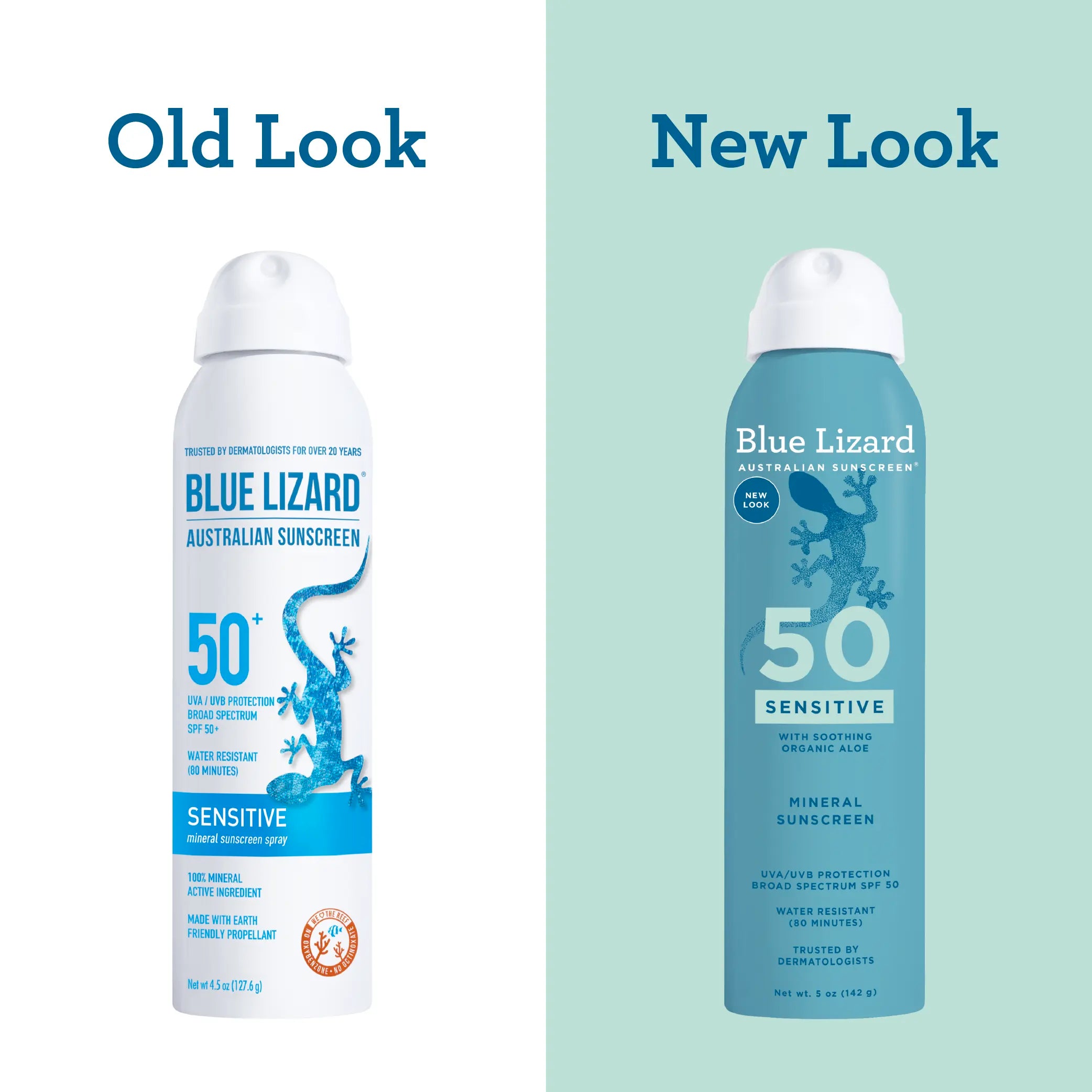 Blue Lizard mineral sunscreen SPF 50 sensitive spray old and new design