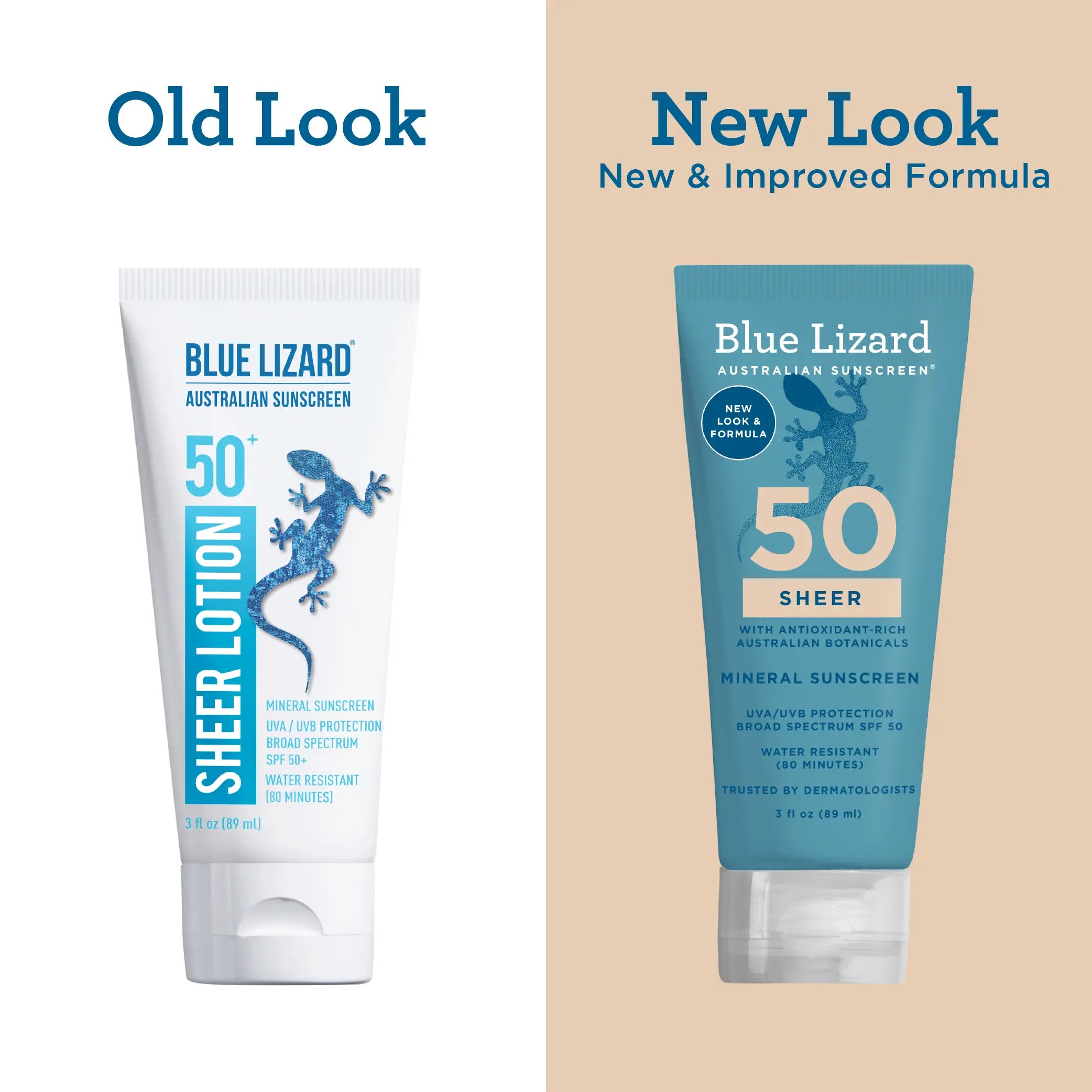 Blue Lizard mineral sunscreen SPF 50 sheer lotion old and new design