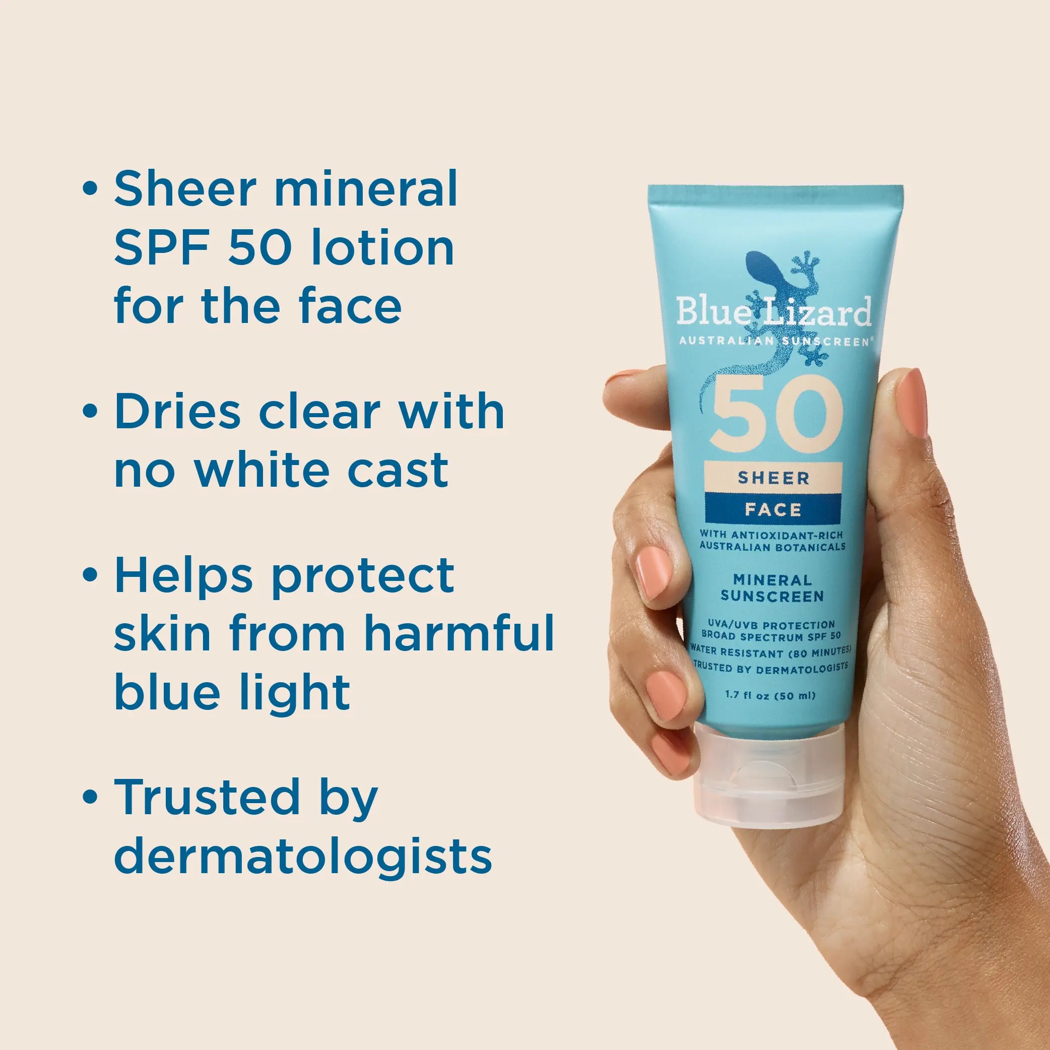 Blue Lizard mineral sunscreen SPF 50 sheer face lotion and its benefits