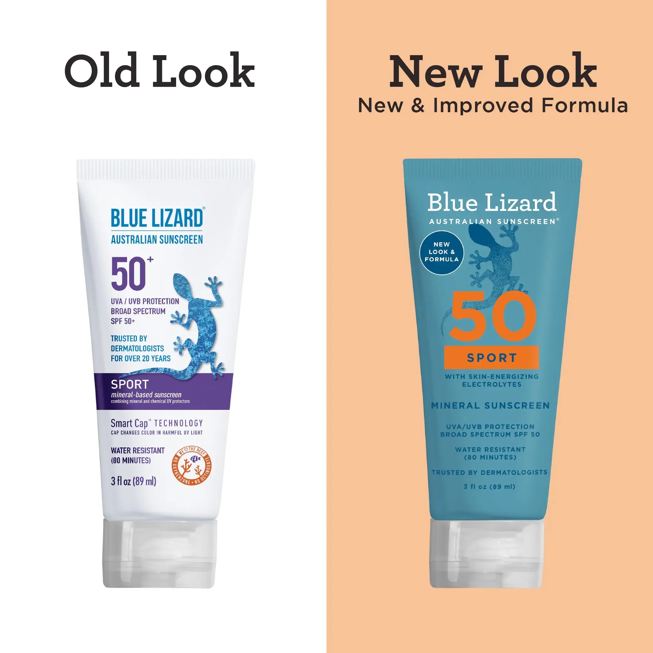 Blue Lizard mineral sunscreen SPF 50 sport lotion old and new design