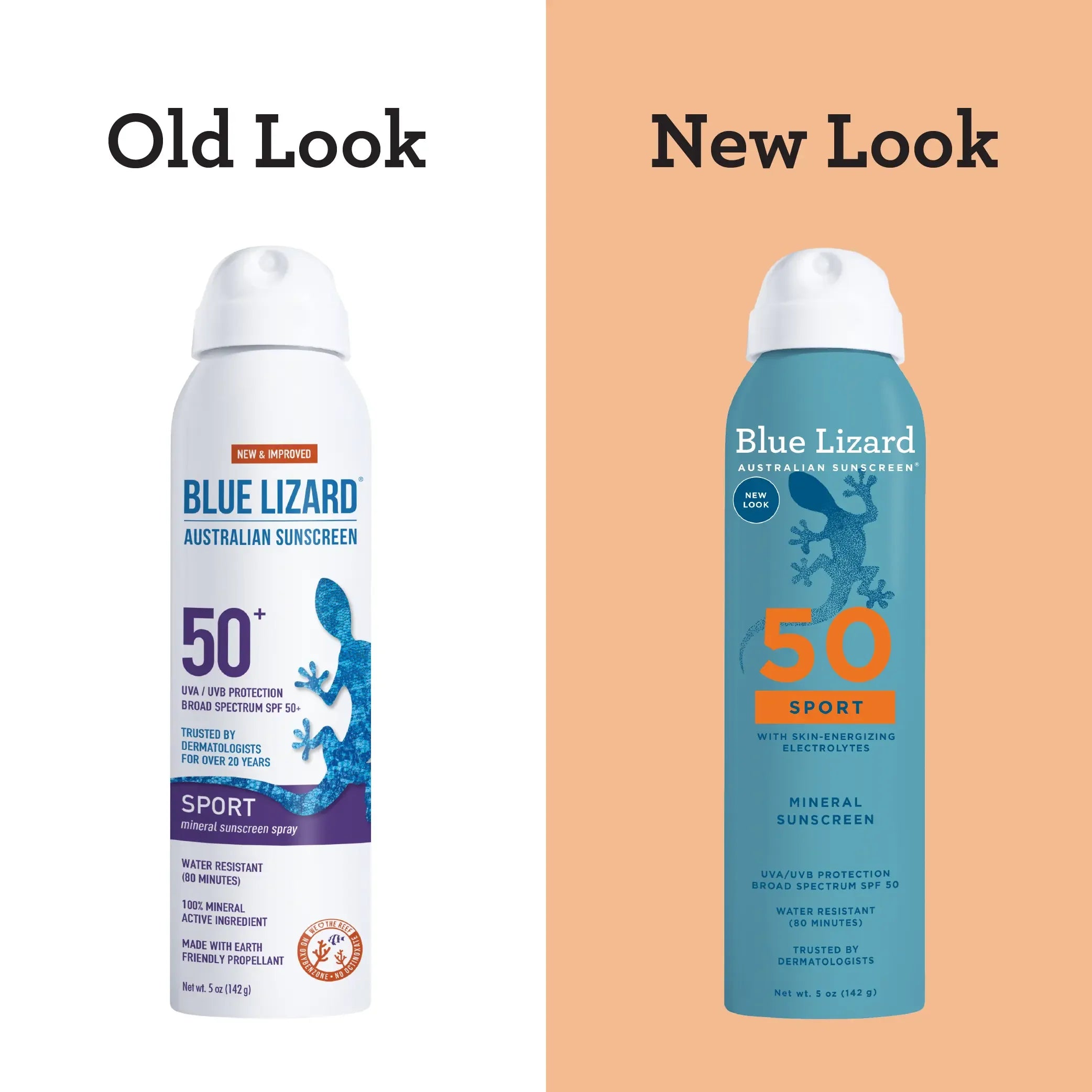 Blue Lizard mineral sunscreen SPF 50 sport spray old and new design