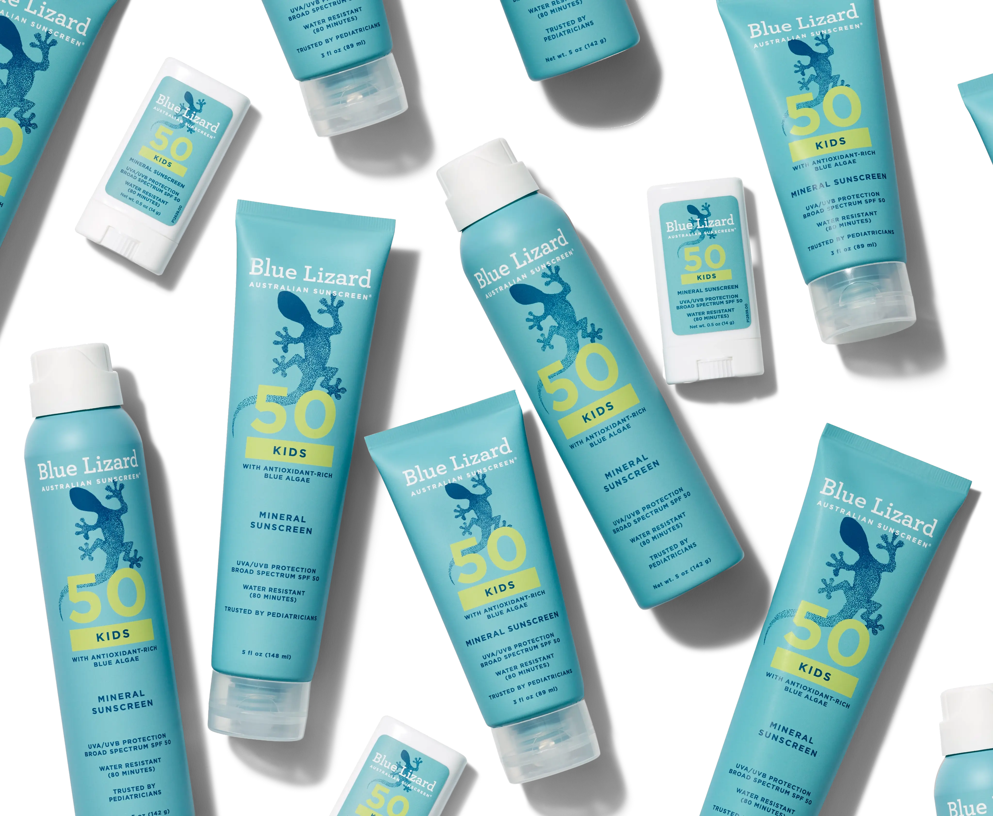 Blue Lizard Kids Sunscreen collection on a white background