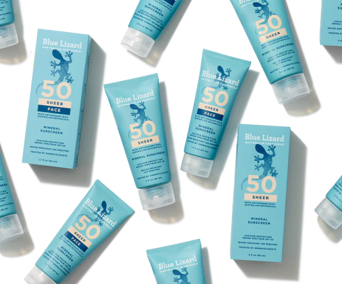 Blue Lizard Sheer Sunscreen collection on a white background